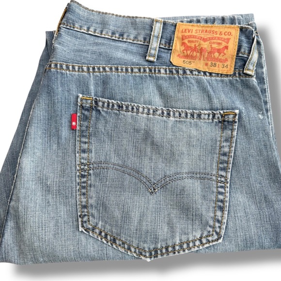 Levi Strauss‎ & Co 505 Mens Jeans W38 L34 Regular Fit Light Wash Denim Blank Tab - Picture 2 of 11